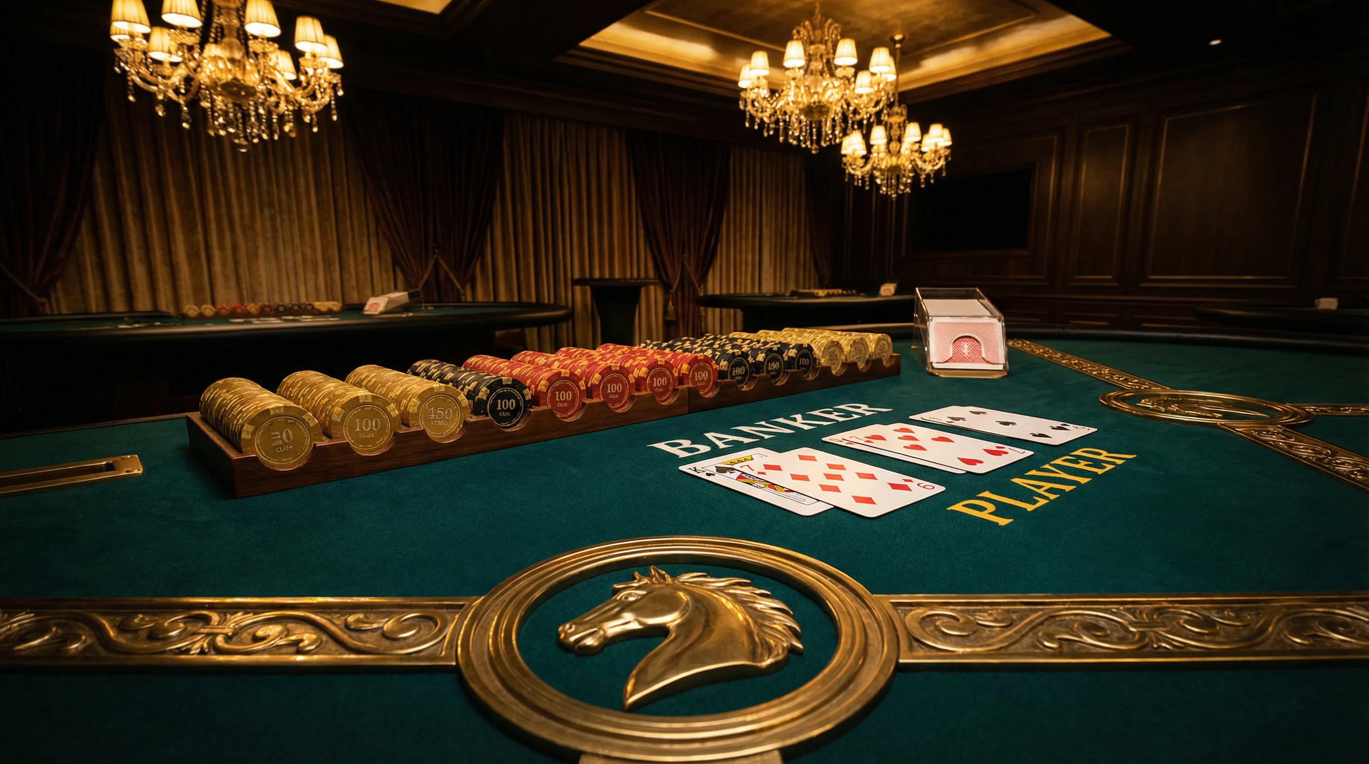 Mesa de bacará sofisticada com cartas distribuídas no mgmbet