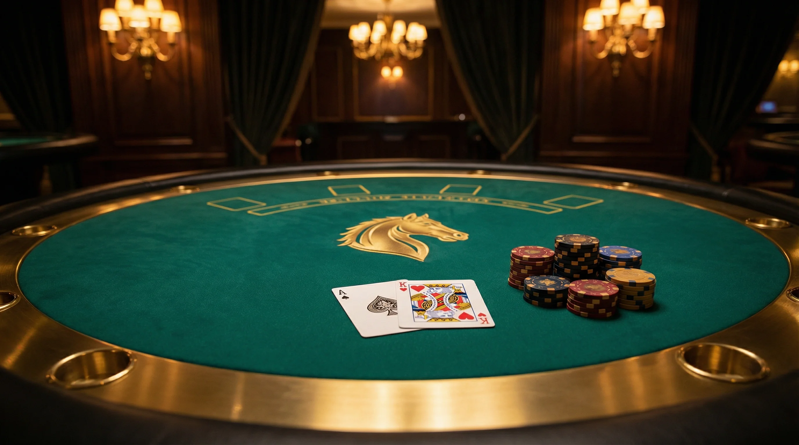 Mesa de blackjack elegante com cartas e fichas no mgmbet